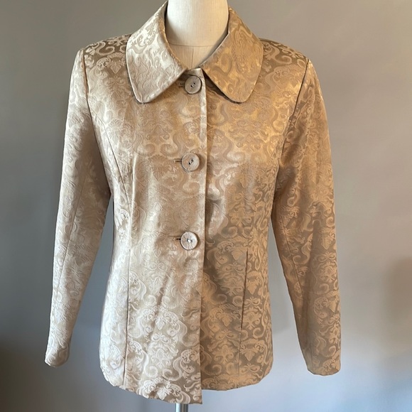 VTG DAVID BROOKS brocade GOLDEN Blazer / jacket 3 button closure / pockets Small - Picture 1 of 10
